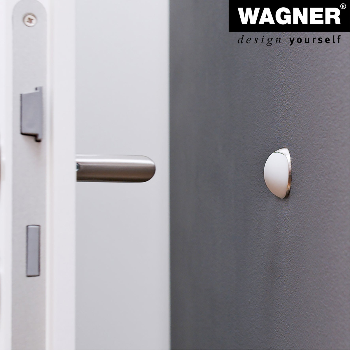 Wall-mounted door stopper in white and silver, 0.98 x 0.98 x 0.59 inches, protects walls and reduces noise.