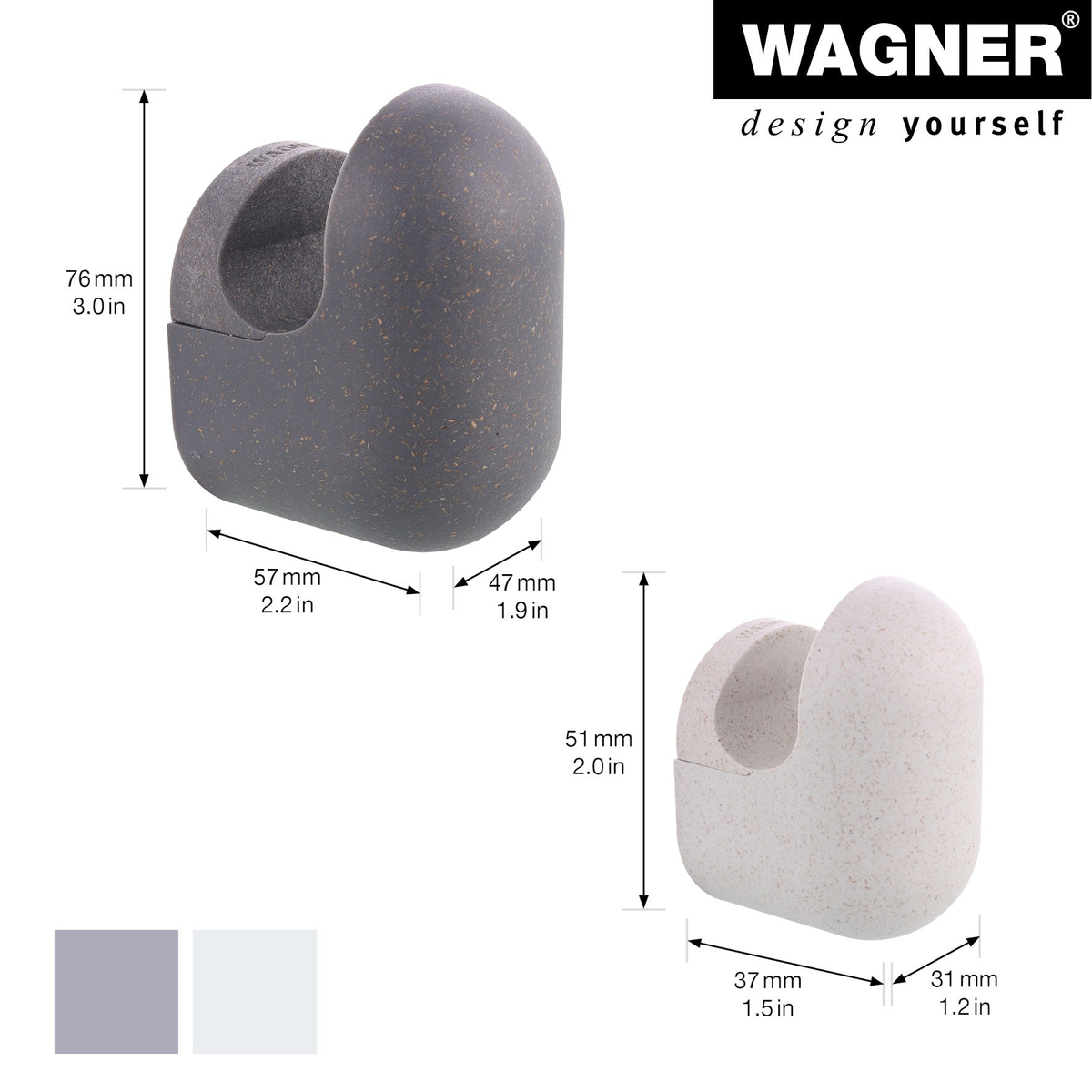 Light/Dark Gray Pill Design Multipurpose Wall Hooks 4 Pack - 2 Sizes by WAGNER, featuring durable black rubber and steel construction, ideal for organizing in home spaces.