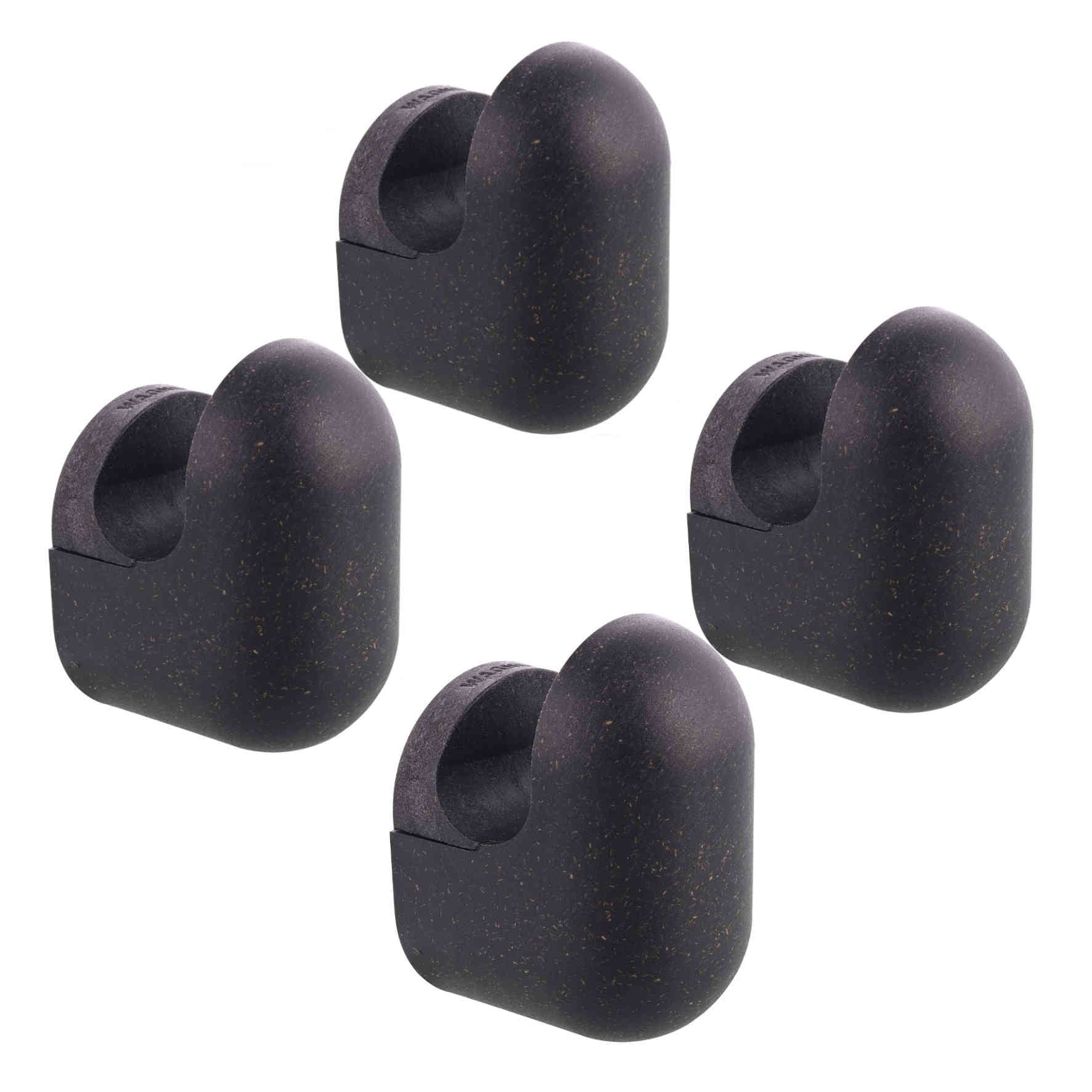 Small black pill design wall hooks 4 pack for versatile organization, durable rubber and steel.