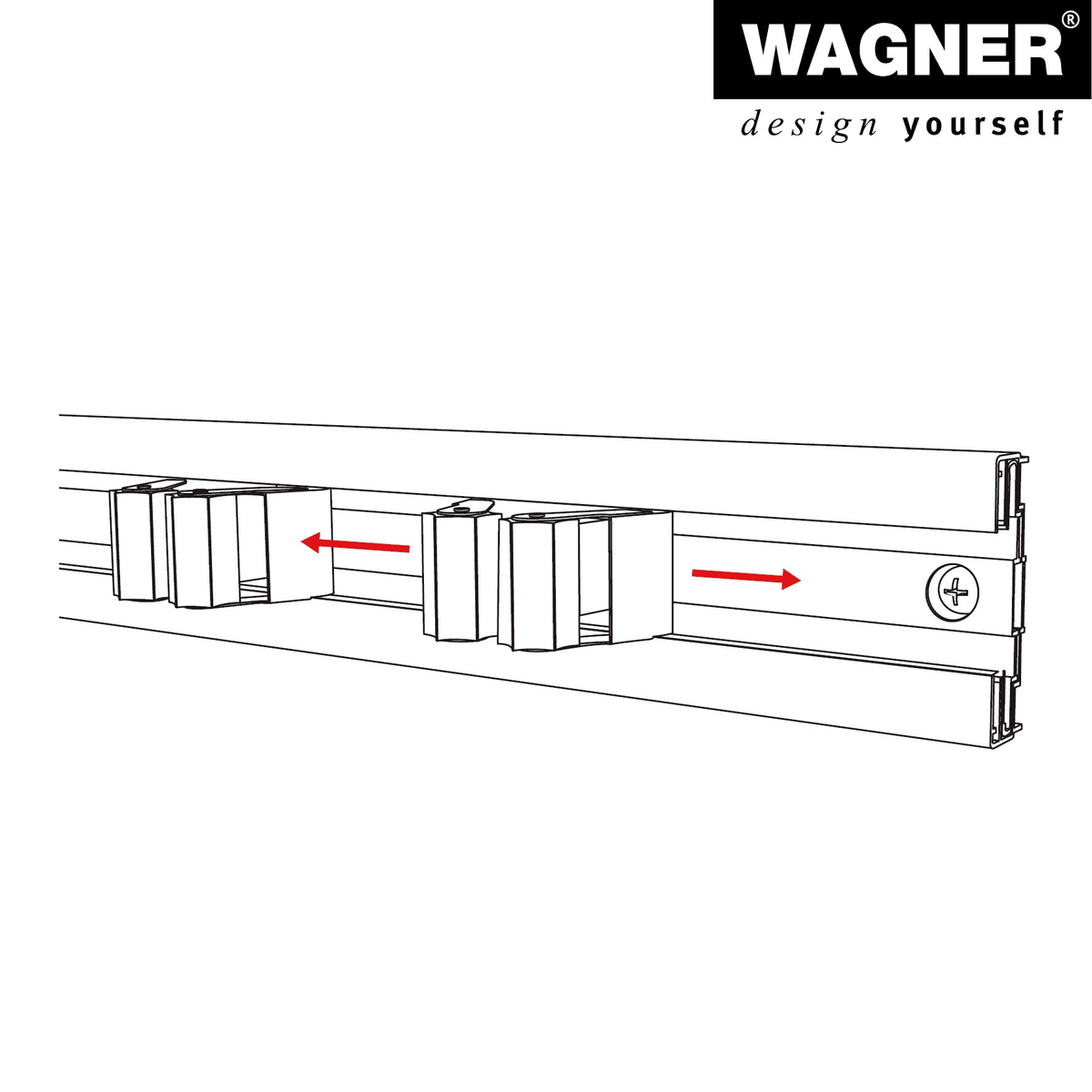 WAGNER garage garden tool storage organizer system with silver equipment holder in use on wall.