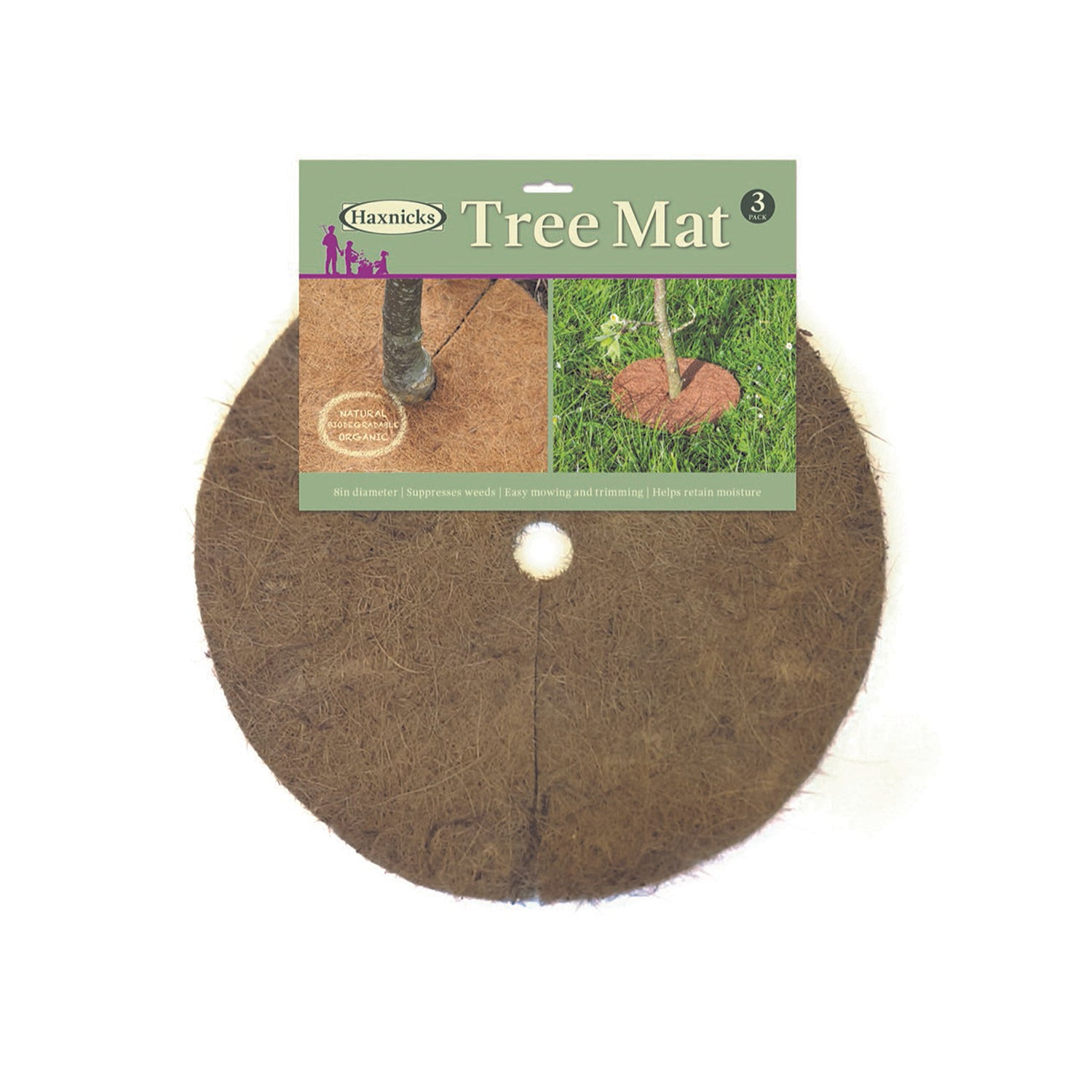 8 inch round coco tree mat 3 pack - biodegradable mulch for tree care.