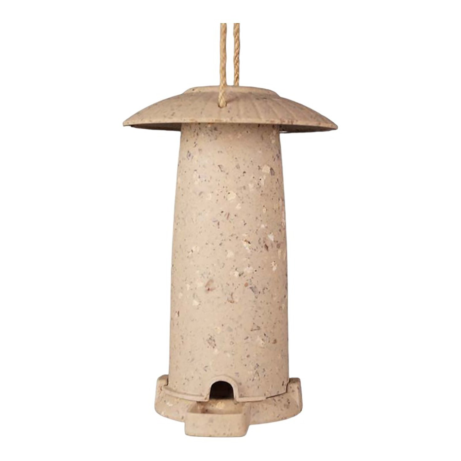 Sustainable seed feeder made from coffee husks, eco-friendly and frost-proof.