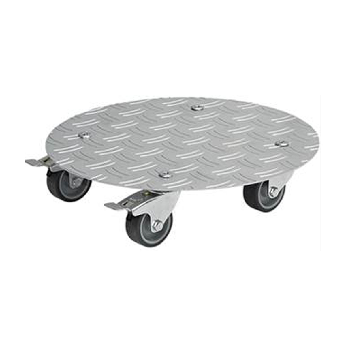 Silver round aluminum plant caddy with brakes, 11.8-inch, modern design, soft casters.