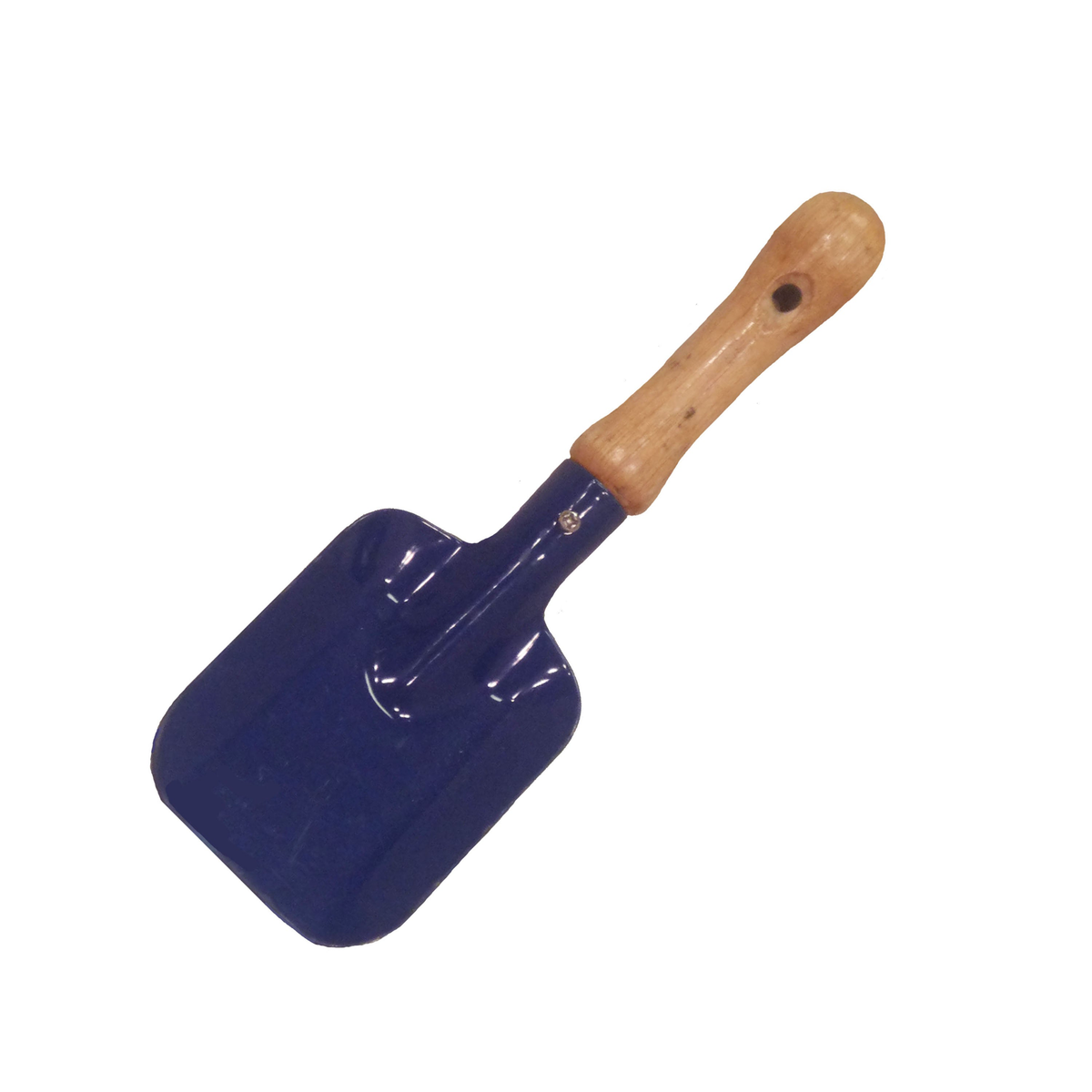 Small kids square trowel with vibrant primary color, sturdy metal head, and solid wood handle, ideal for young gardeners.