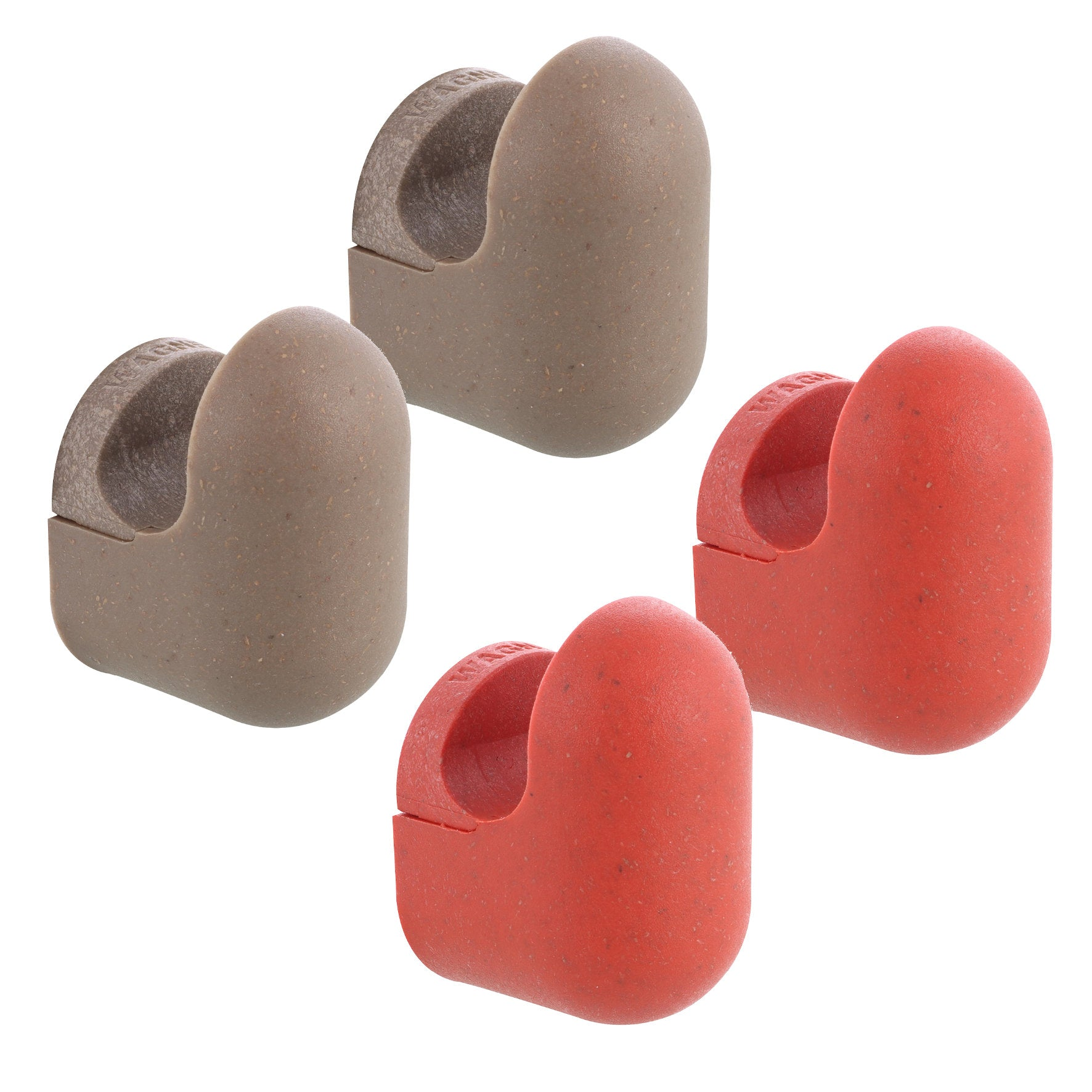 Small taupe/red pill design multipurpose wall hooks, 4 pack.