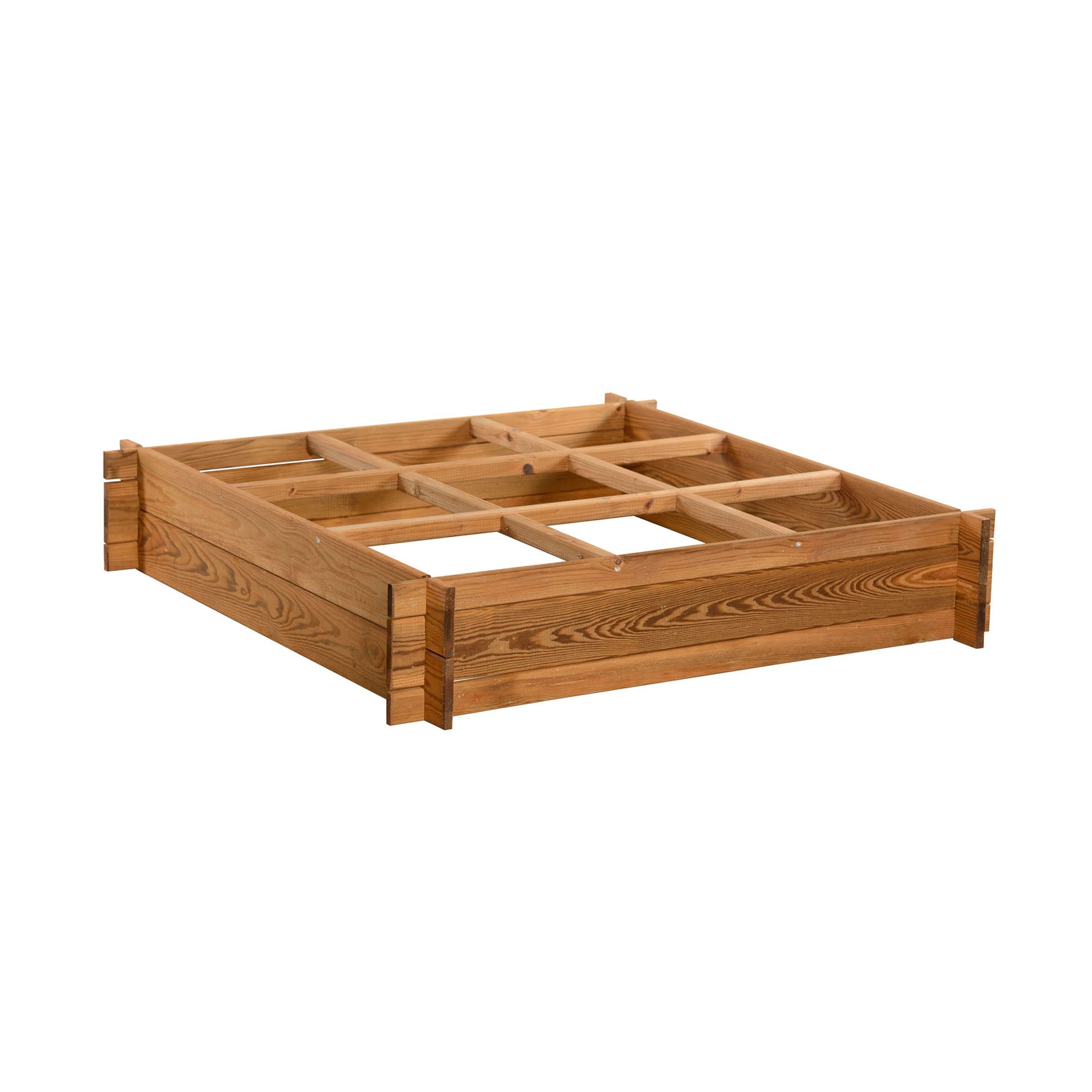 Square on-ground wooden raised garden bed, 40" x 40" x 8", FSC-certified pine and spruce wood.