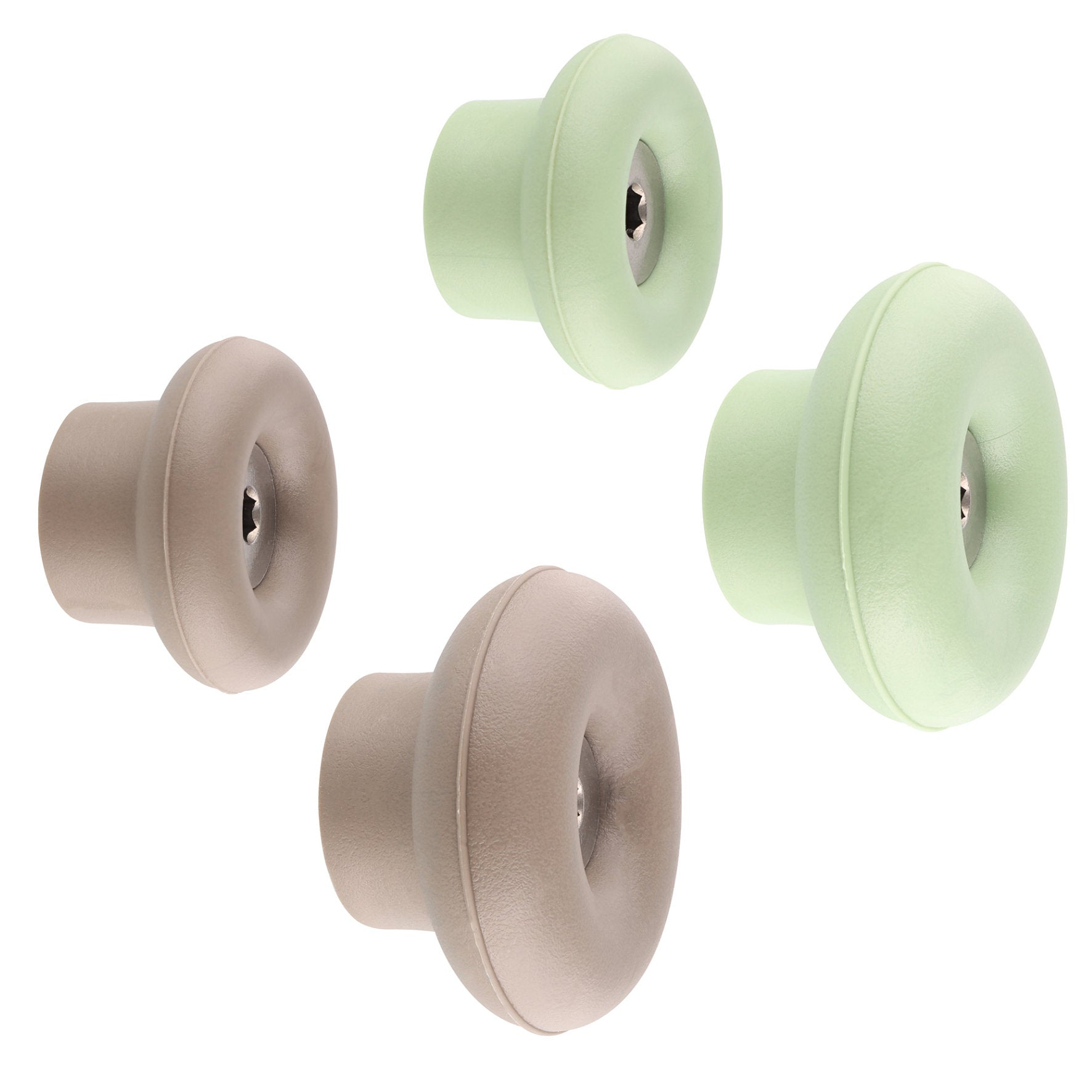 Taupe and pastel green dot design multipurpose wall hooks 4 pack, 2 sizes.