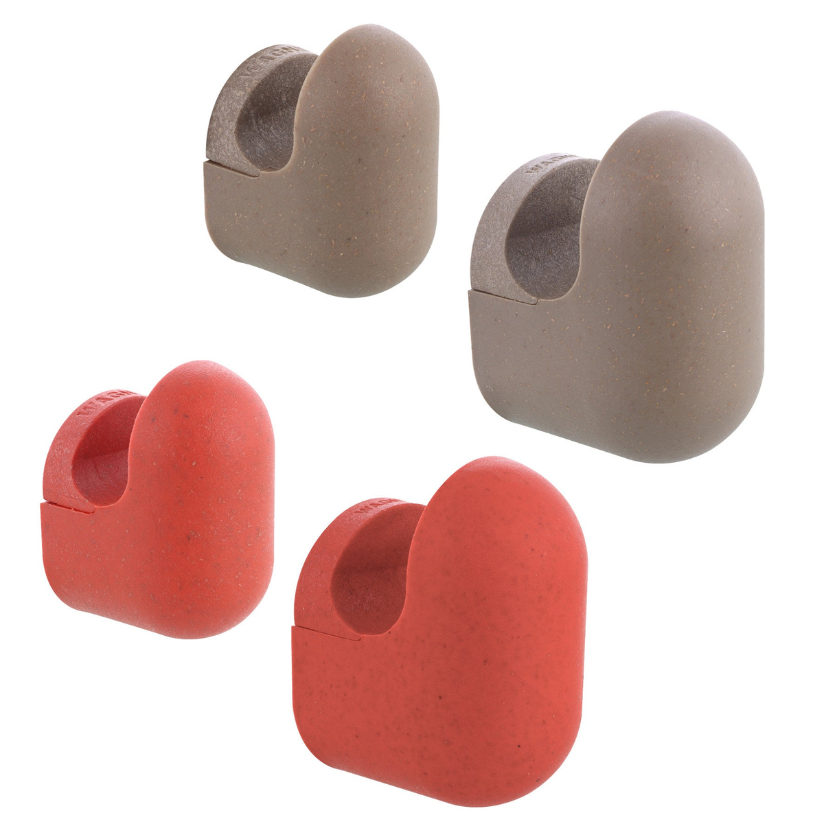 Taupe/Red pill design multipurpose wall hooks, 4 pack, 2 sizes.