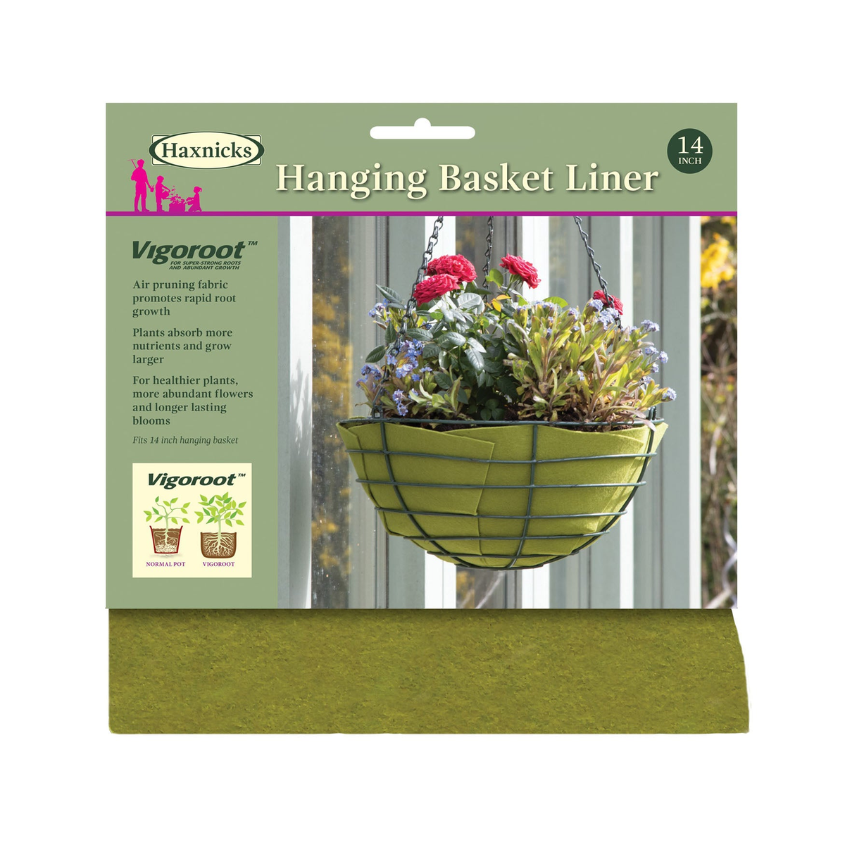 14&quot; Vigoroot Hanging Basket Liner for robust root growth and healthier plants.