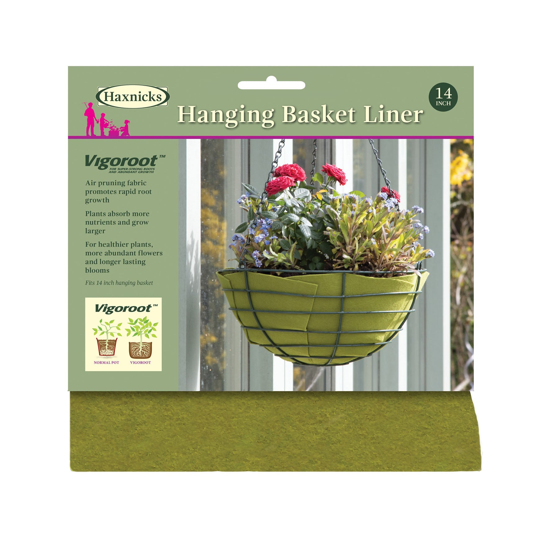 14" Vigoroot Hanging Basket Liner for robust root growth and healthier plants.